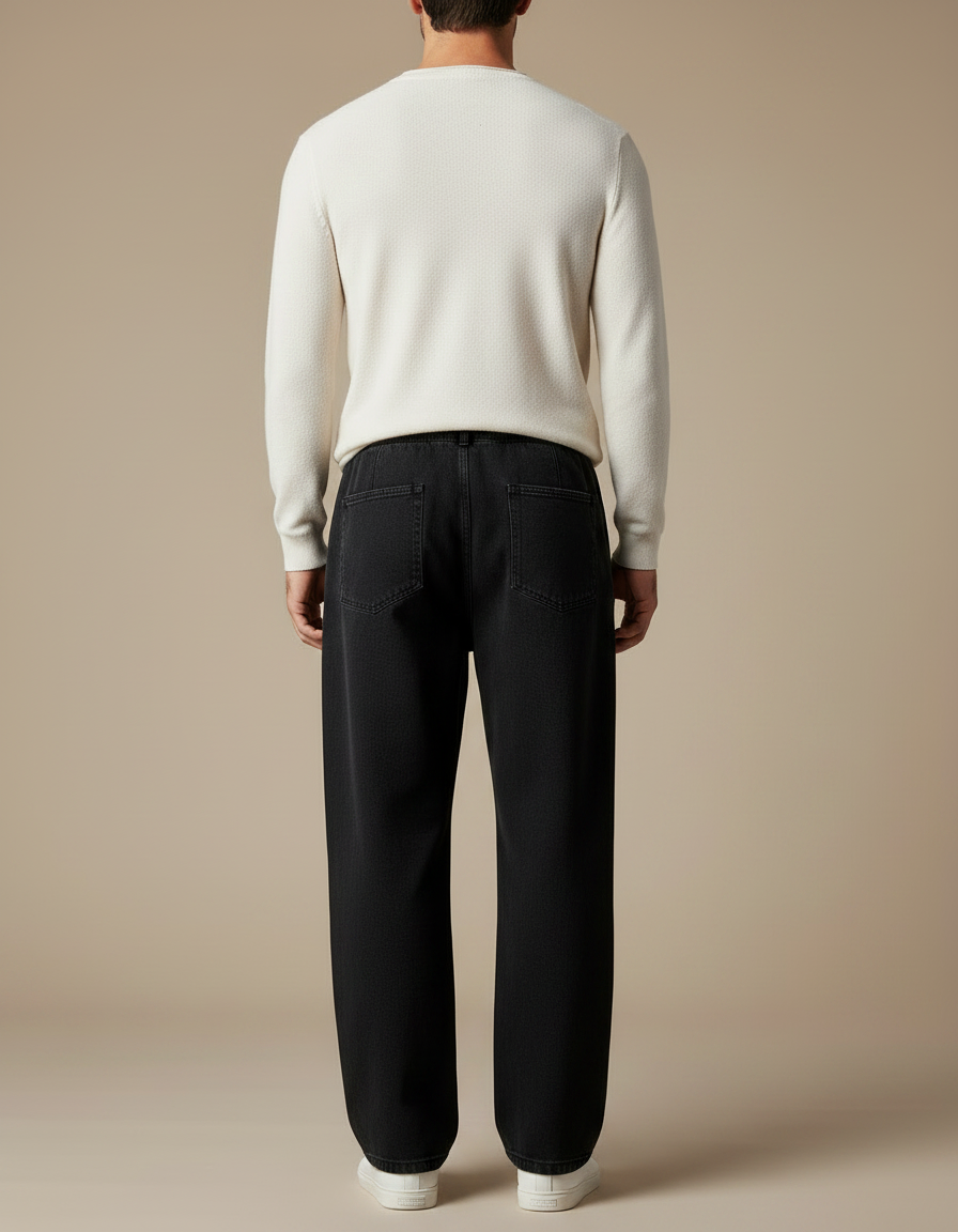 Pantalon Noir Ample Cordon Décontracté Confortable Homme - Molleton - vue 2