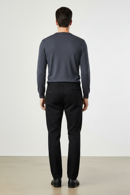 Pantalon Noir Homme Droit Coton Décontracté Élégant - vue 2