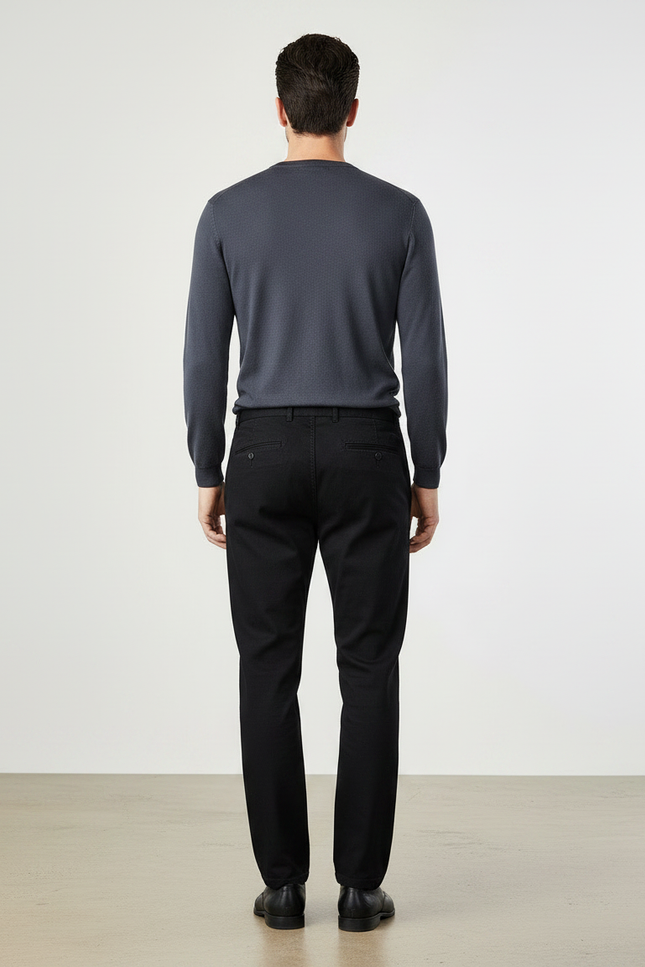 Pantalon Noir Homme Droit Coton Décontracté Élégant - vue 2