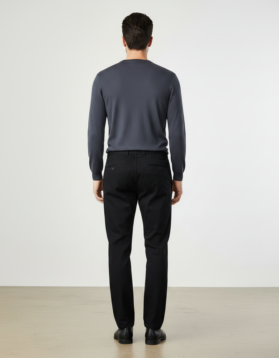 Pantalon Noir Homme Droit Coton Décontracté Élégant - vue 2