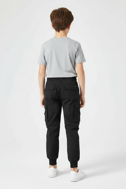 Pantalon Noir Cargo Jogging Décontracté Garçon - Polyester - vue 2