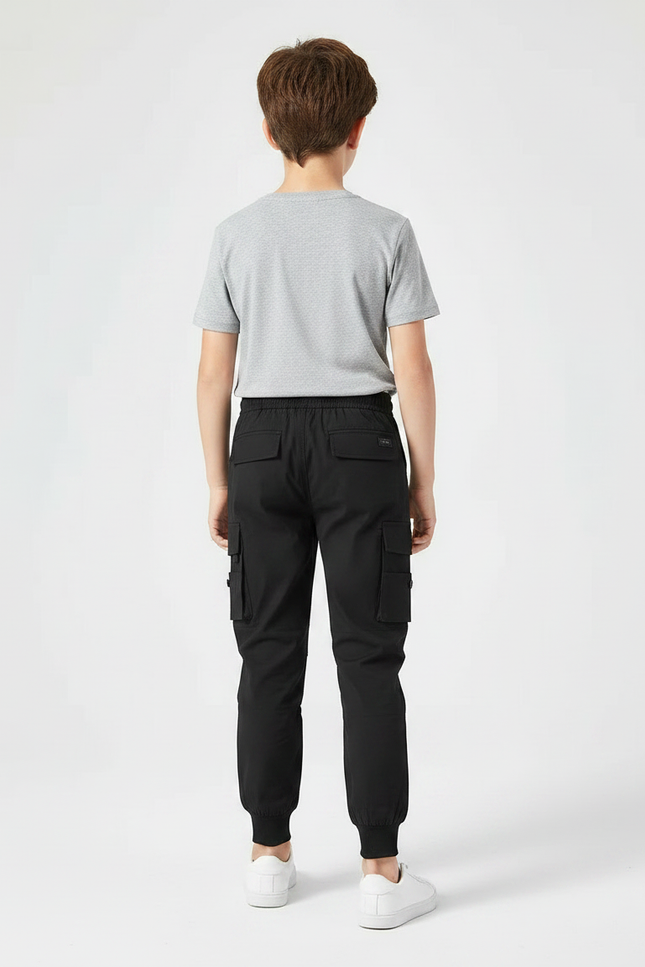 Pantalon Noir Cargo Jogging Décontracté Garçon - Polyester - vue 2