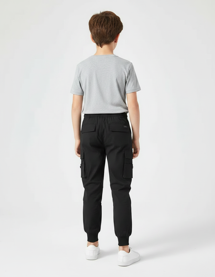 Pantalon Noir Cargo Jogging Décontracté Garçon - Polyester - vue 2