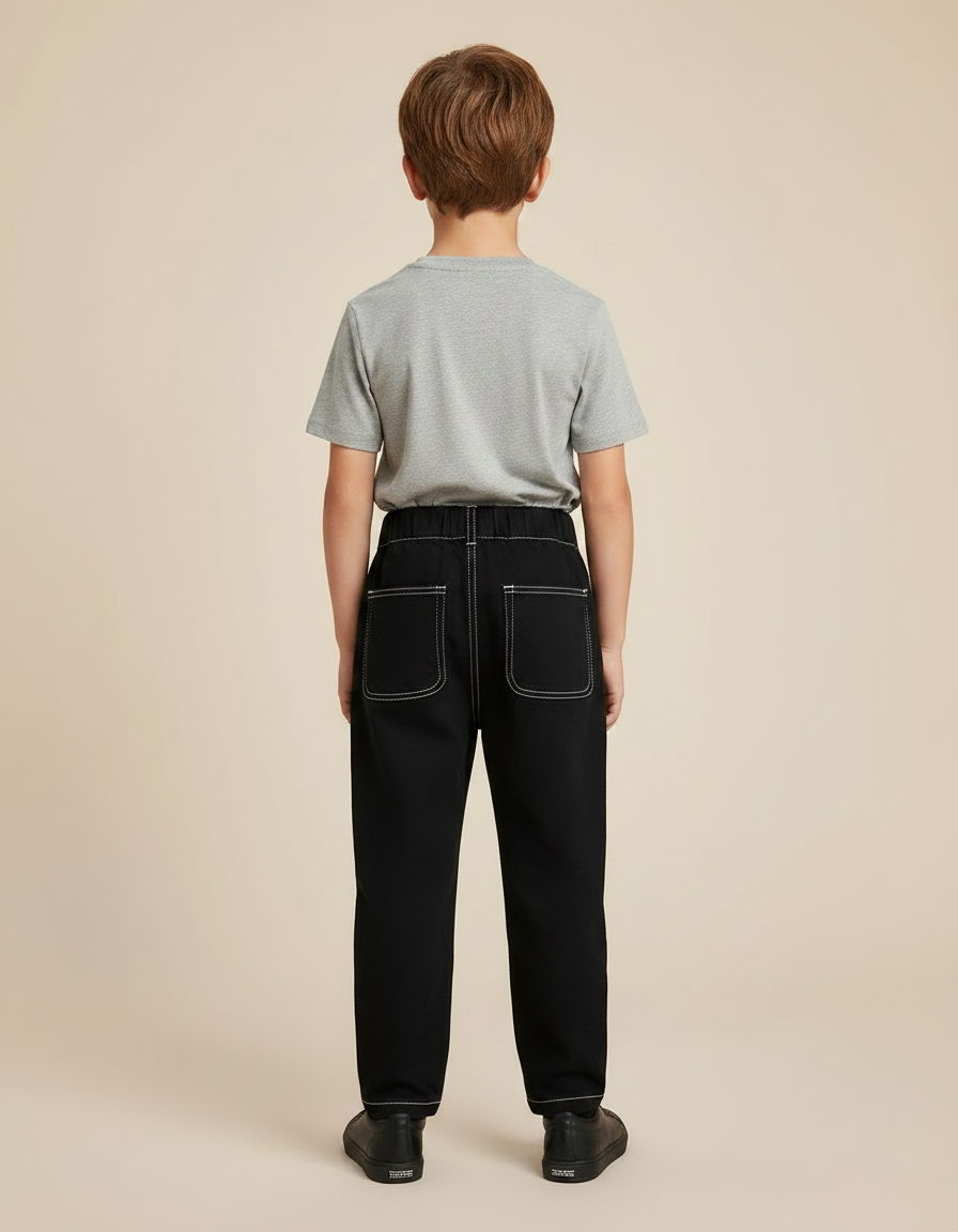 Pantalon Noir Enfant Coton Ample Décontracté - Jean - vue 2