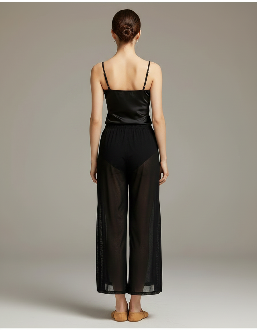 Pantalon Noir Maille Fluide Large Fendu - vue 2