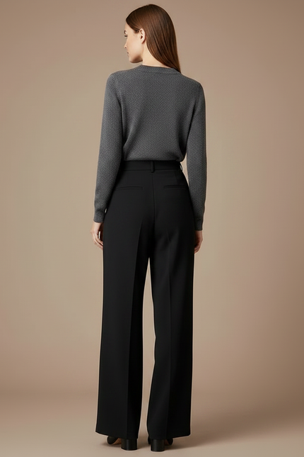 Pantalon Taille Haute Fluide Noir - Polyester - vue 2