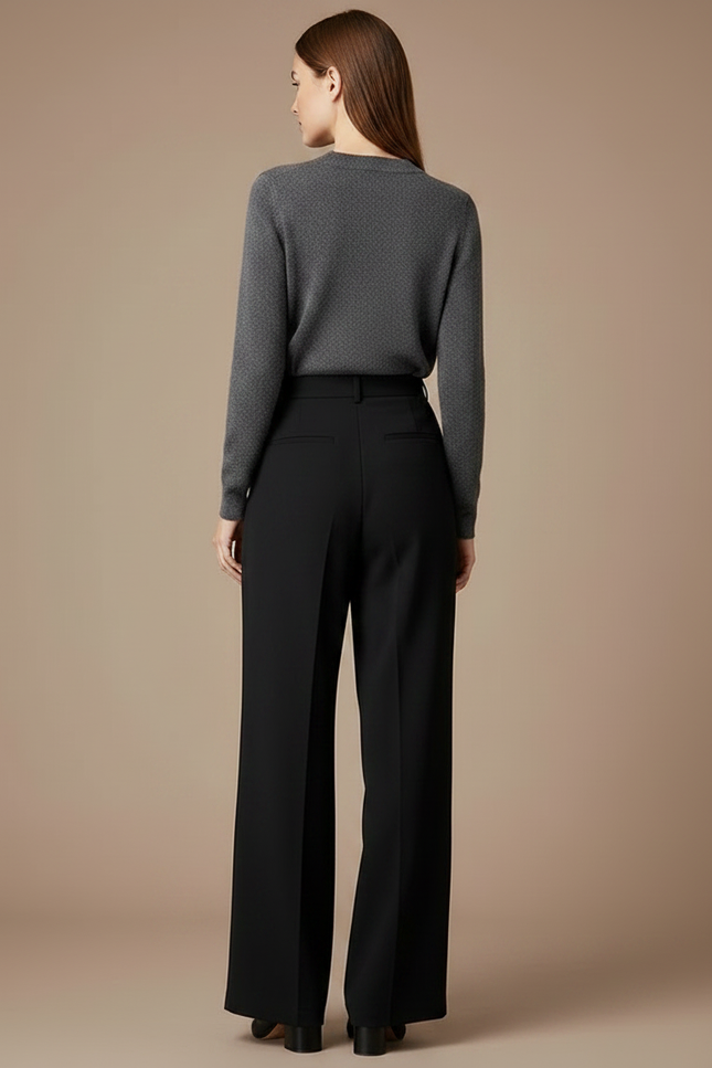 Pantalon Taille Haute Fluide Noir - Polyester - vue 2