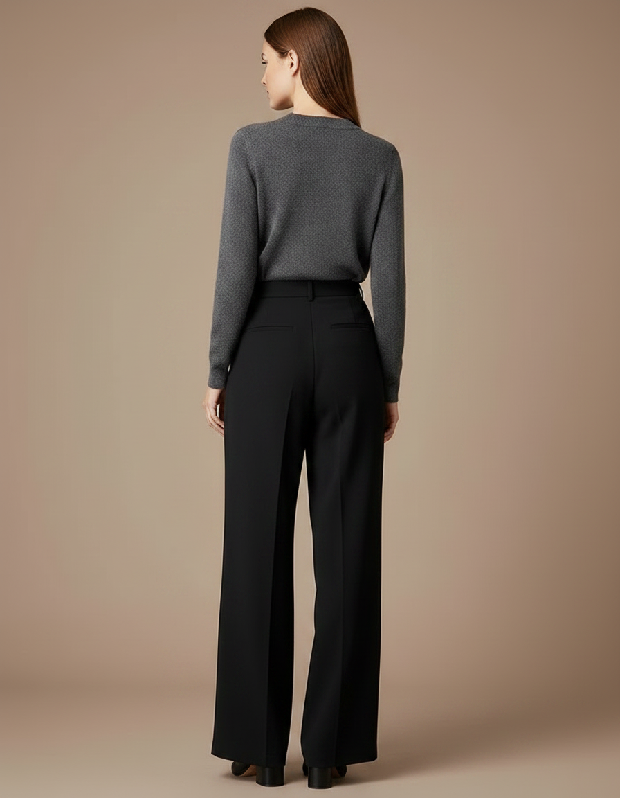 Pantalon Taille Haute Fluide Noir - Polyester - vue 2