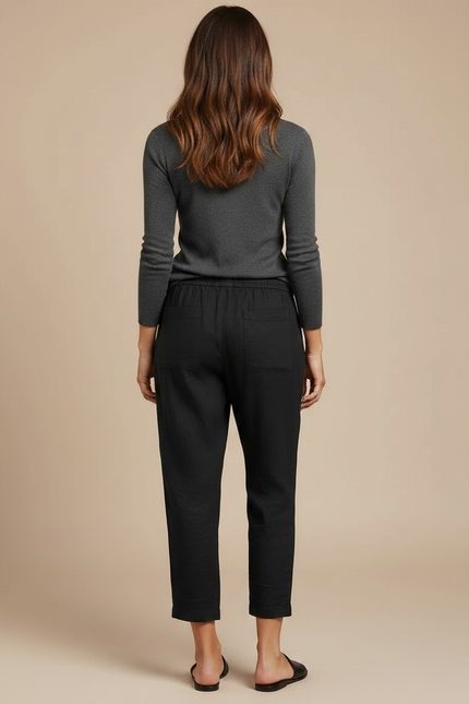 Pantalon Noir Lin Coton Ample Décontracté Femme - vue 2