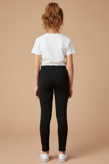 Pantalon Noir Fille Coton Élastique Uni Simple - vue 2