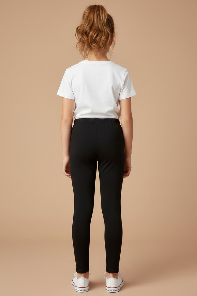 Pantalon Noir Fille Coton Élastique Uni Simple - vue 2