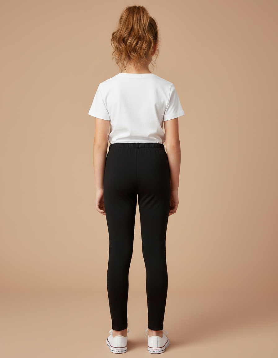 Pantalon Noir Fille Coton Élastique Uni Simple - vue 2