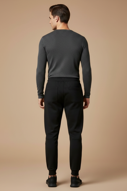 Pantalon Noir Jogging Cordon Logo Sport Homme - Molleton - vue 2