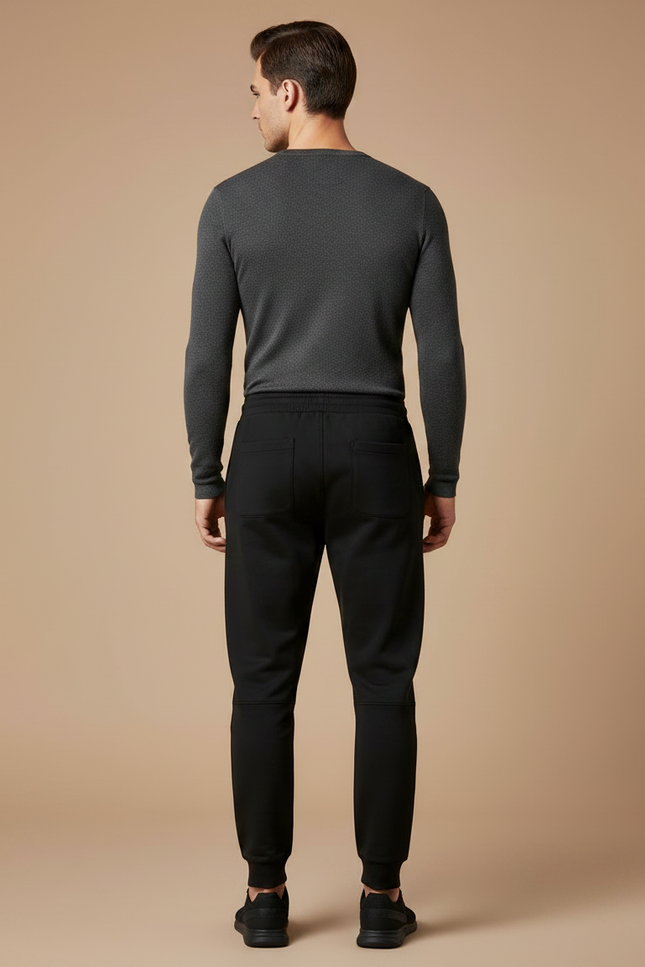 Pantalon Noir Jogging Cordon Logo Sport Homme - Molleton - vue 2