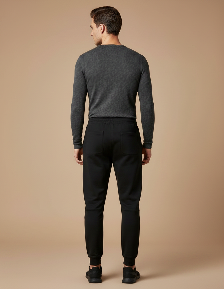 Pantalon Noir Jogging Cordon Logo Sport Homme - Molleton - vue 2