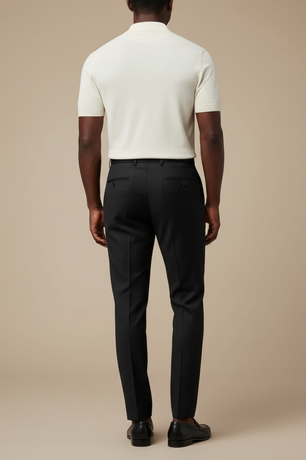 Pantalon Noir Habillé Coton Slim Élégant Formel Homme - Gabardine - vue 2