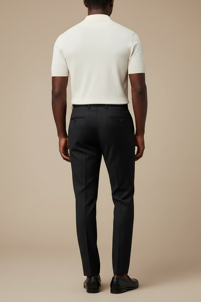 Pantalon Noir Habillé Coton Slim Élégant Formel Homme - Gabardine - vue 2