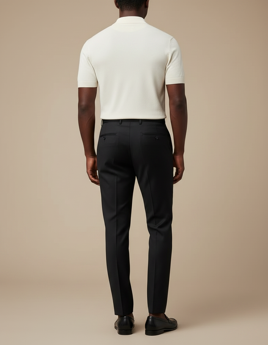 Pantalon Noir Habillé Coton Slim Élégant Formel Homme - Gabardine - vue 2