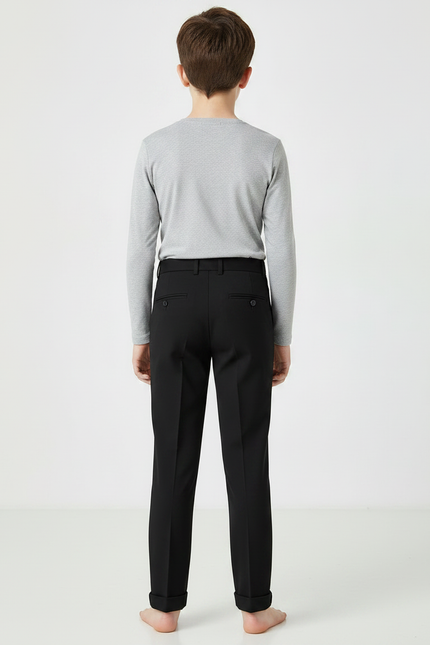 Pantalon Noir Élégant Garçon Ajusté Formel Droit - Gabardine - vue 2