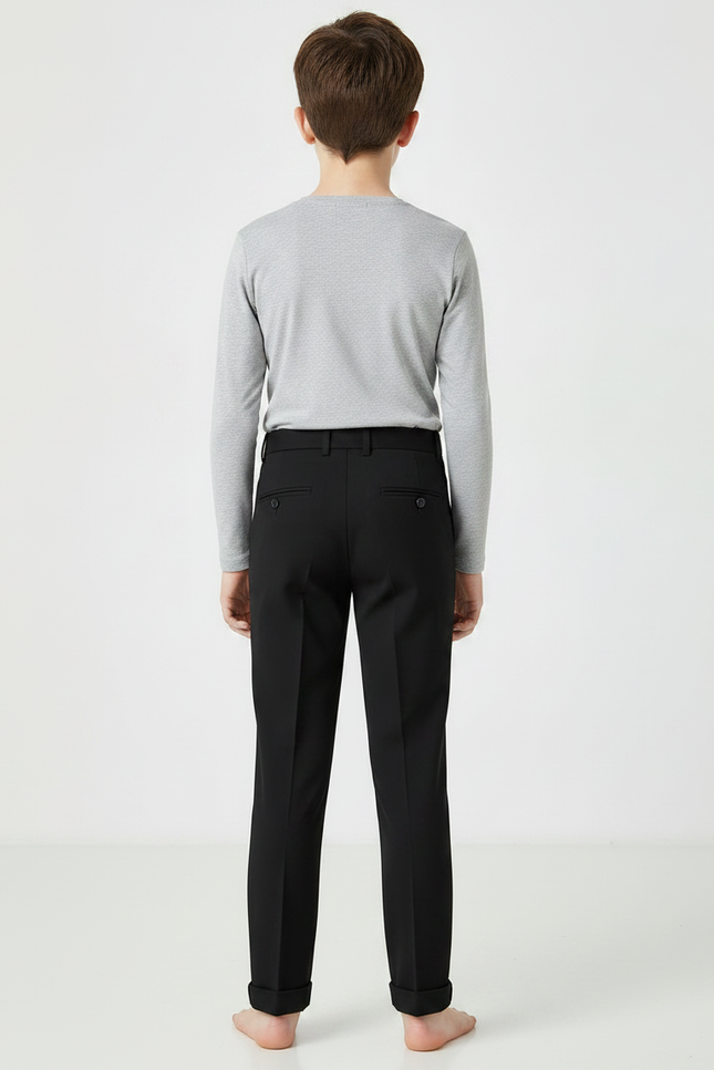 Pantalon Noir Élégant Garçon Ajusté Formel Droit - Gabardine - vue 2