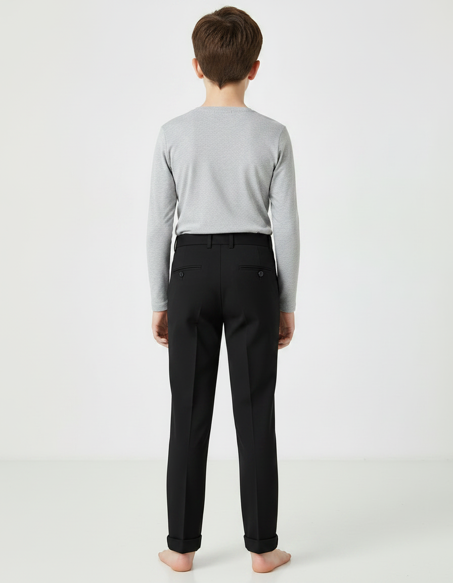 Pantalon Noir Élégant Garçon Ajusté Formel Droit - Gabardine - vue 2