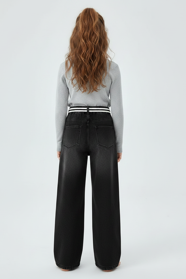 Pantalon Noir Ample Vintage Droit Enfant - Jean - vue 2