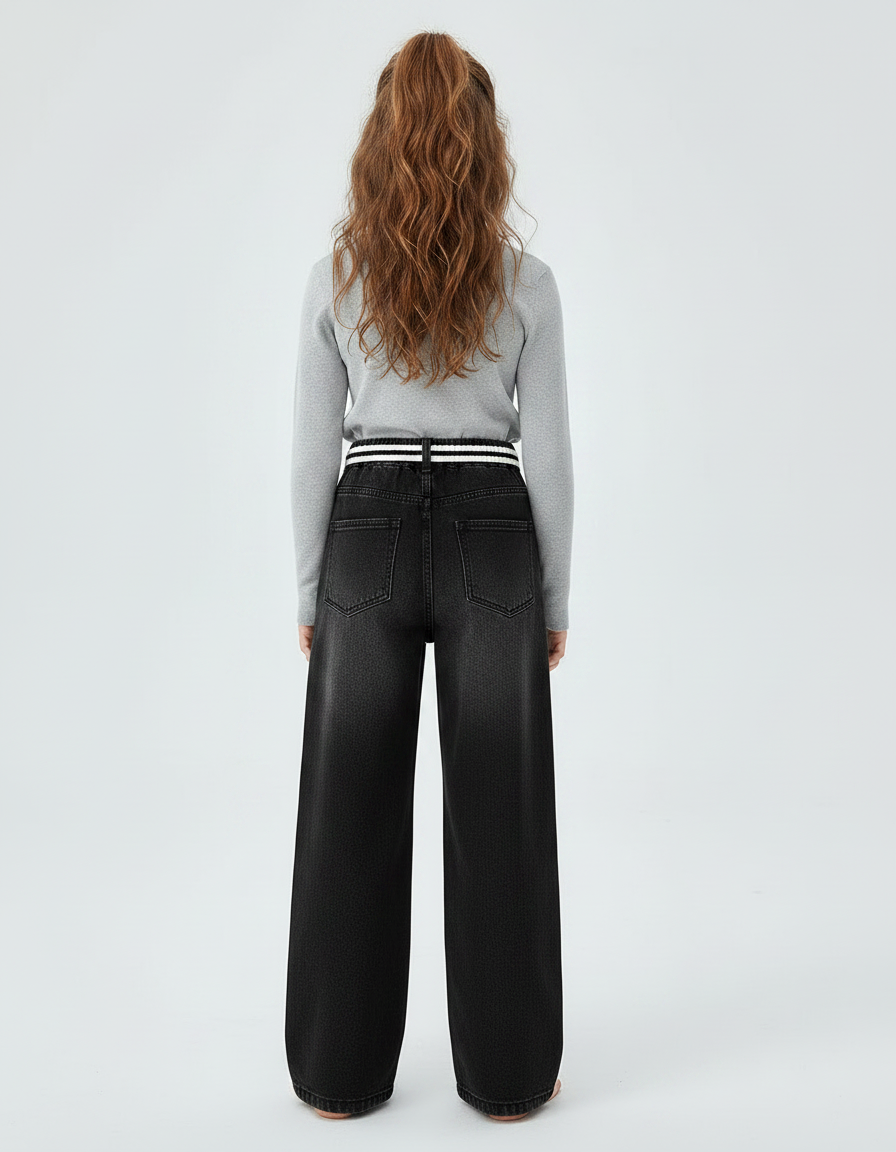 Pantalon Noir Ample Vintage Droit Enfant - Jean - vue 2