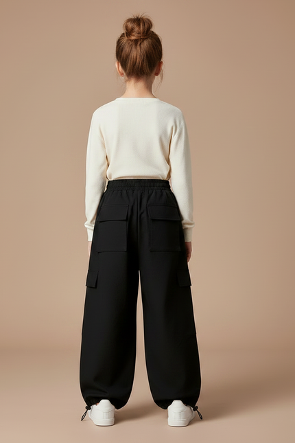 Pantalon Noir Cargo Ample Rayures Enfant - Toile - vue 2