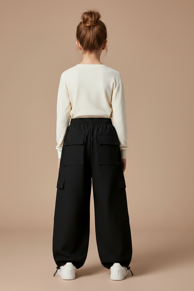 Pantalon Noir Cargo Ample Rayures Enfant - Toile - vue 2