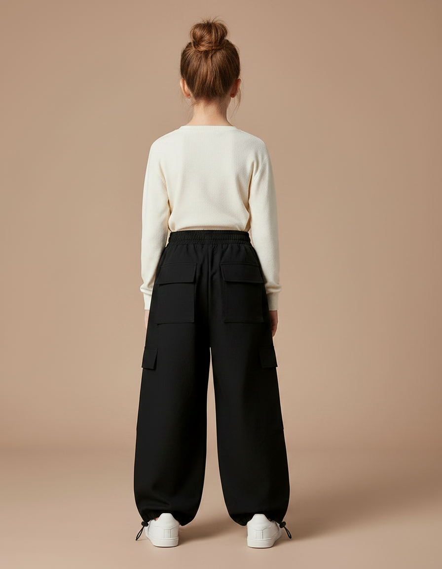 Pantalon Noir Cargo Ample Rayures Enfant - Toile - vue 2