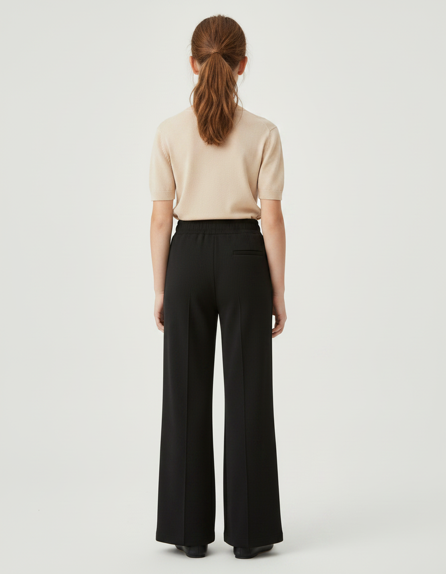 Pantalon Noir Large Côtelé Confortable Fille - Maille - vue 2