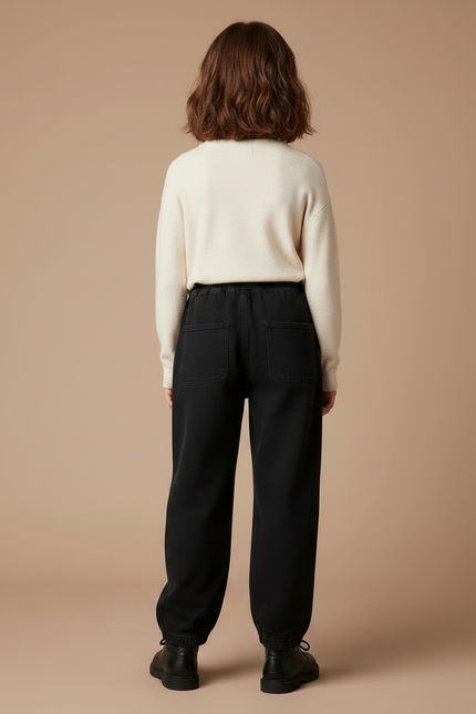 Pantalon Noir Ample Décontracté Cordon Fille - Molleton - vue 2