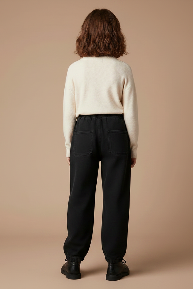 Pantalon Noir Ample Décontracté Cordon Fille - Molleton - vue 2