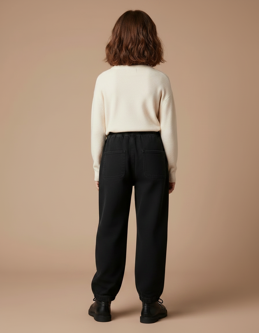 Pantalon Noir Ample Décontracté Cordon Fille - Molleton - vue 2