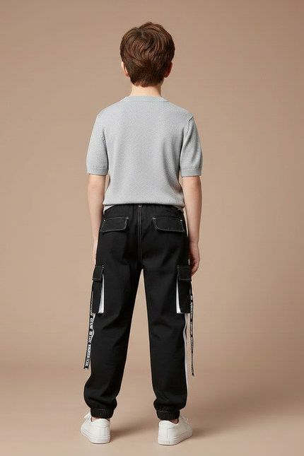 Pantalon Cargo Noir Taille Haute - Toile - vue 2