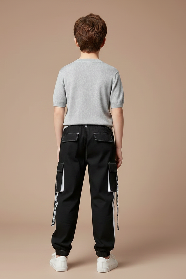 Pantalon Cargo Noir Taille Haute - Toile - vue 2