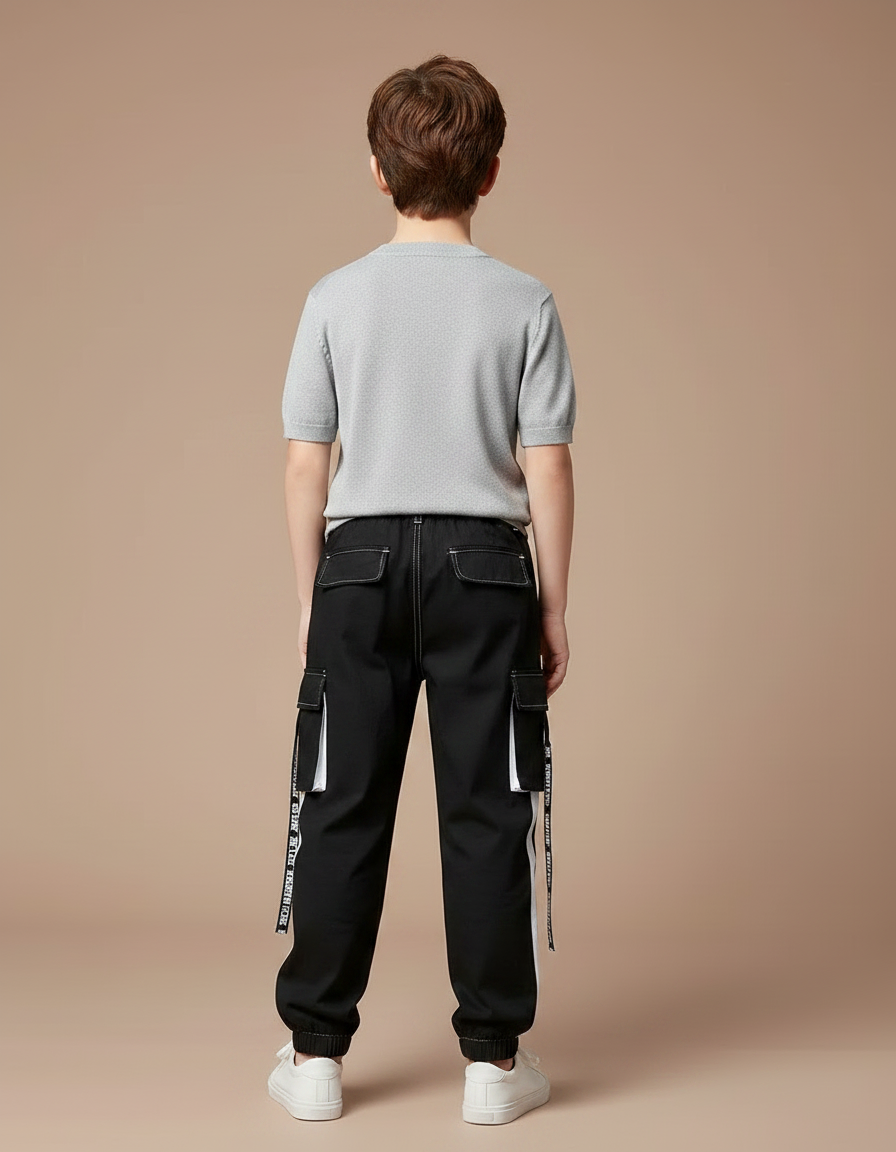 Pantalon Cargo Noir Taille Haute - Toile - vue 2