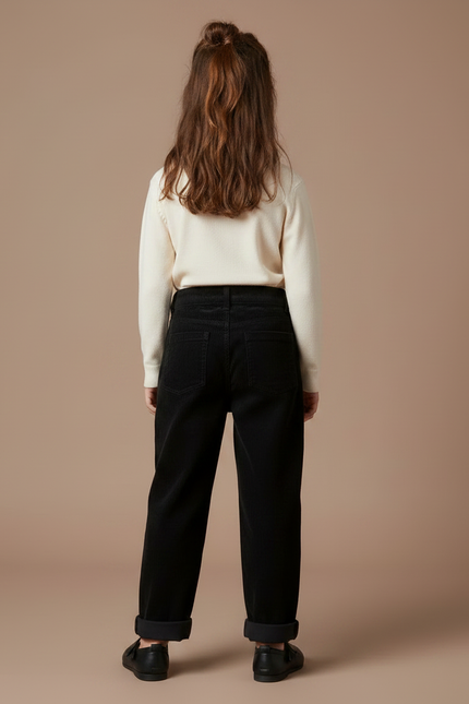 Pantalon Noir Corduroy Ample Fille Décontracté - Cordé - vue 2