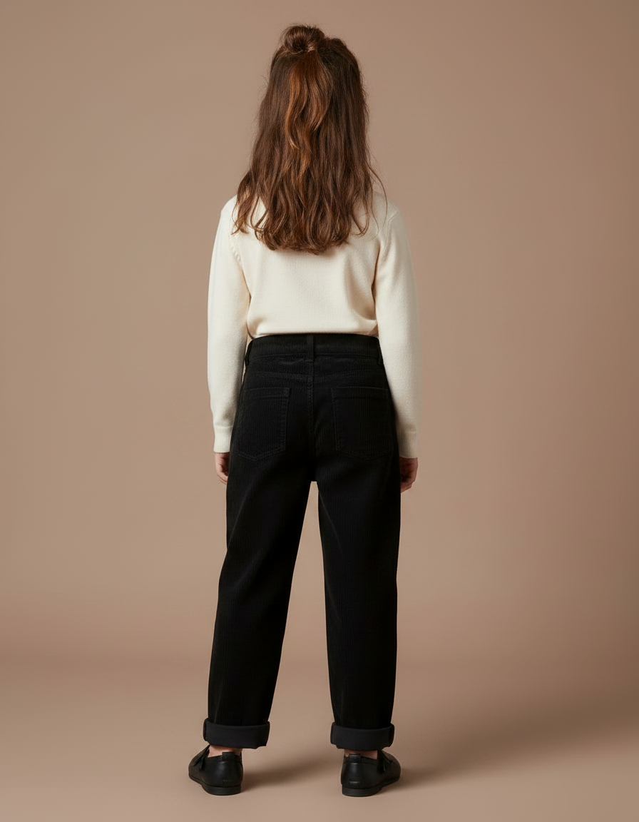 Pantalon Noir Corduroy Ample Fille Décontracté - Cordé - vue 2