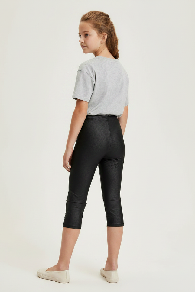 Pantalon Noir Capri Brillant Stretch Fille - Simili cuir - vue 2