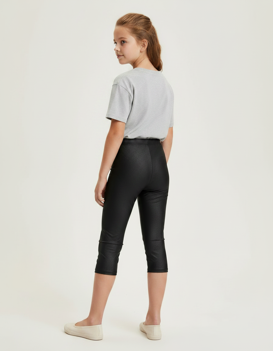 Pantalon Noir Capri Brillant Stretch Fille - Simili cuir - vue 2