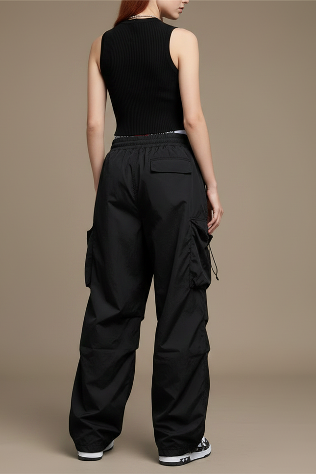 Pantalon Noir Parachute - Polyester - vue 2