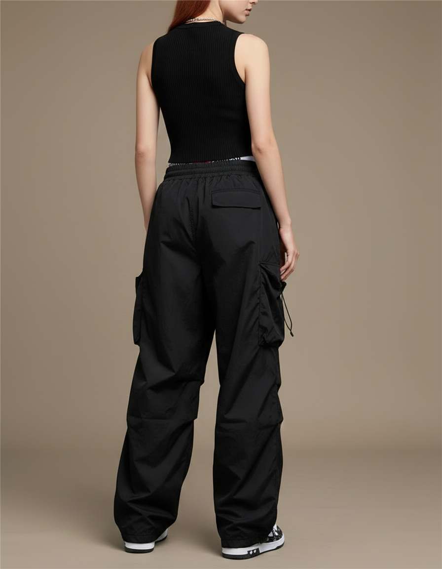 Pantalon Noir Parachute - Polyester - vue 2