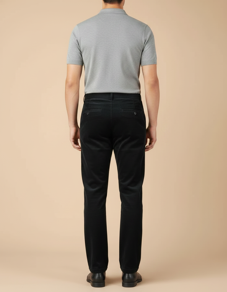 Pantalon Noir Côtelé Droit Décontracté Homme - Cordé - vue 2