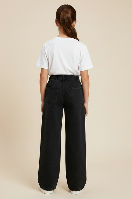 Pantalon Noir Ample Denim Élastique Fille - Jean - vue 2