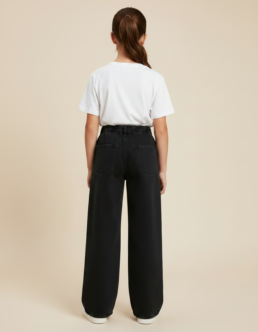 Pantalon Noir Ample Denim Élastique Fille - Jean - vue 2