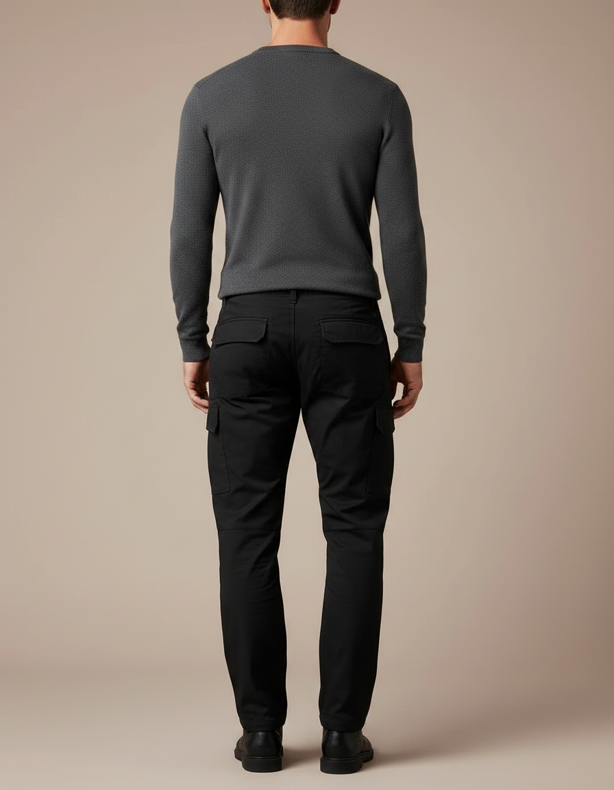 Pantalon Noir Cargo Homme Décontracté Poches Multiples - Toile - vue 2