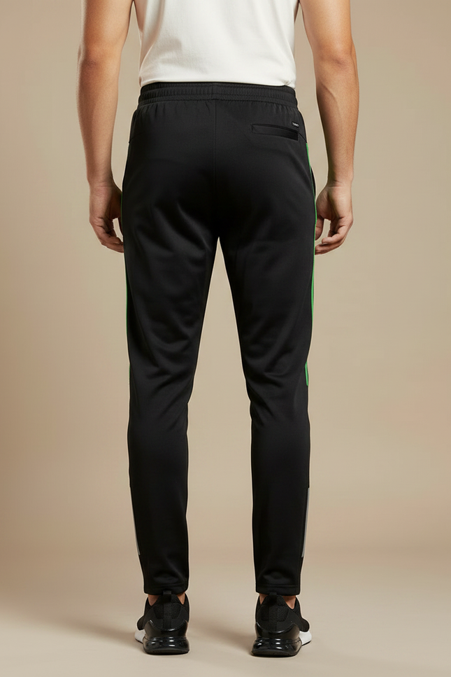 Pantalon Noir Sportif Homme Ajusté Rayures Vertes - Polyester - vue 2