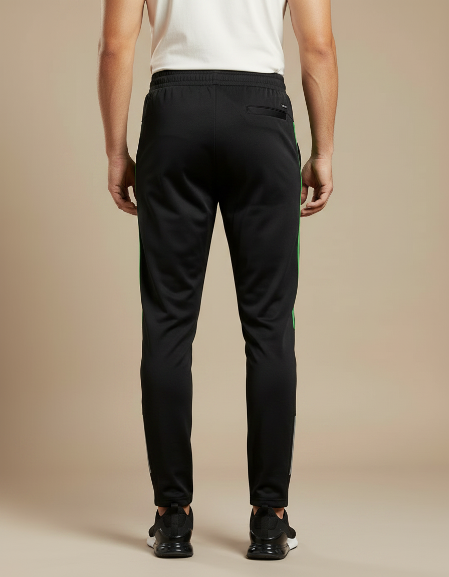 Pantalon Noir Sportif Homme Ajusté Rayures Vertes - Polyester - vue 2
