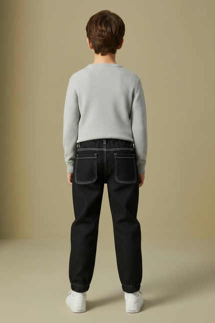 Pantalon Cargo Noir Couture Blanche - Jean - vue 2